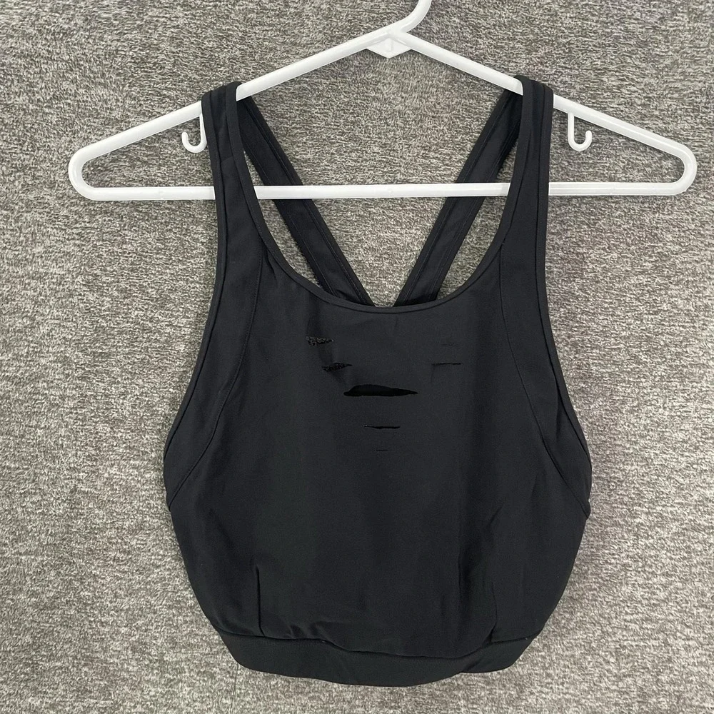 Alo Yoga Sports Bra Womens Medium Black Crossback Logo Band Ventilated Yoga